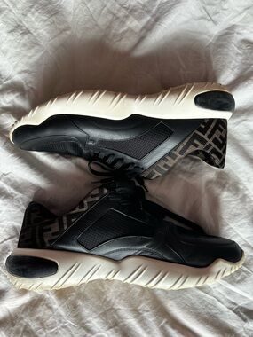 Fendi Black FF Logo Knit & Leather Sneakers Men’s Size 10